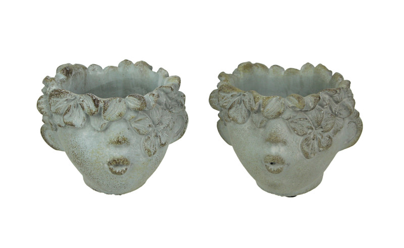 Set of 2 Pucker Up Concrete Head Kissing Face Mini Decor Planters 4 Inch Tall Main image