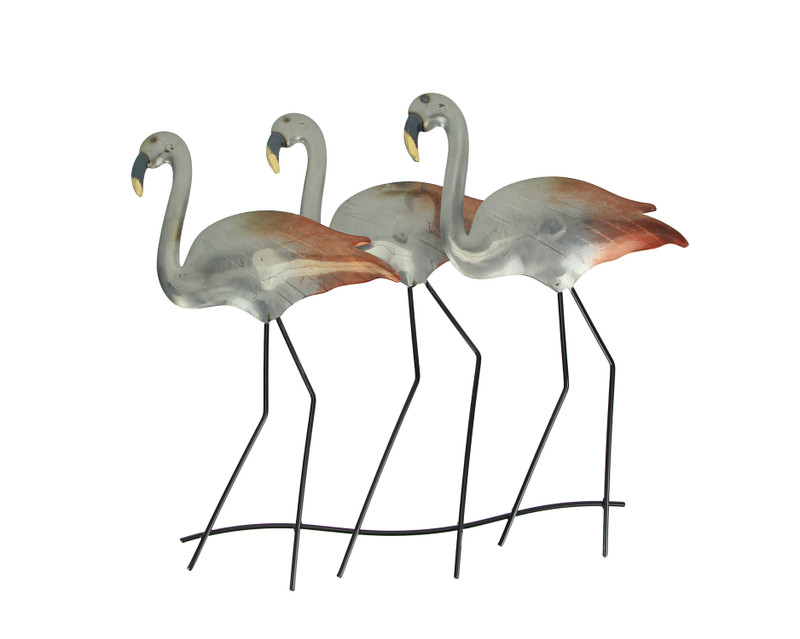 21 Inch Galvanized Metal Flamingo Wall Mounted Hanging Sculpture Home Decor Art Main image