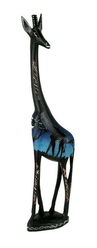 Handcrafted Wood Standing Giraffe Statue with Night Safari Scene Main image