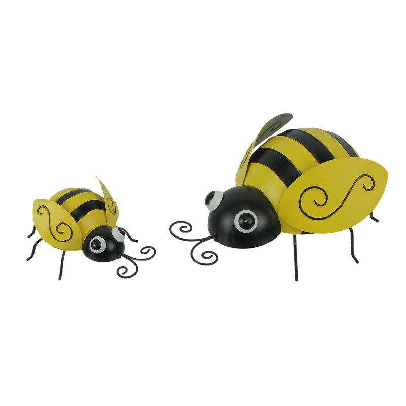 Set of 2 Metal Bumble Bee Sculptures Indoor Outdoor Home Garden Decor Figurines Main image