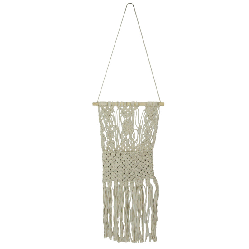 Hand Tied Macrame Bohemian Style Wall Pocket 27 Inches High Boho Decor Main image