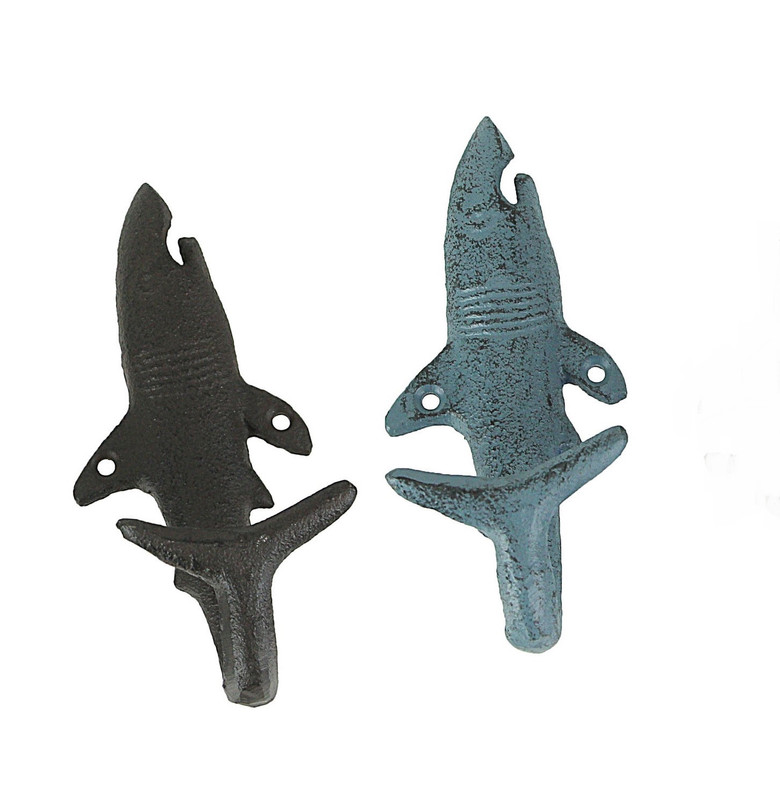 Set of 2 Cast Iron Shark Tail Decorative Wall Hooks Main image