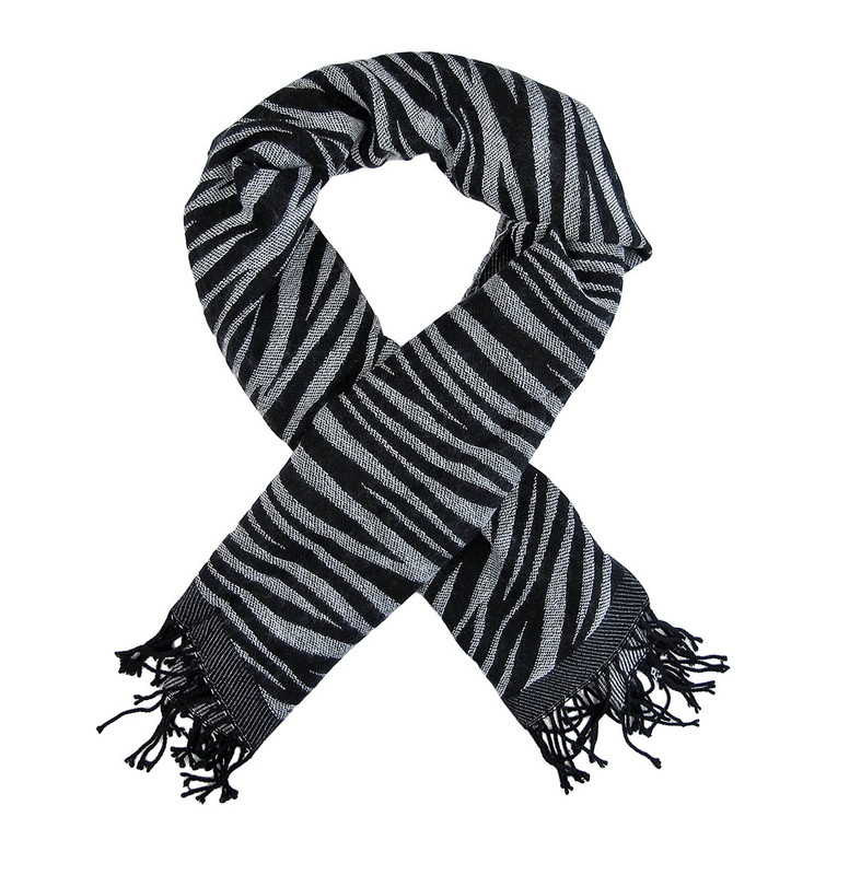 Black / White Zebra Stripe Scarf Shawl Fringed Main image
