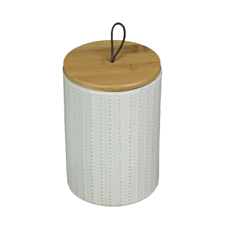 6 In White Ceramic Jar With Wood Lid Decorative Kitchen Counter Canister Storage Main image