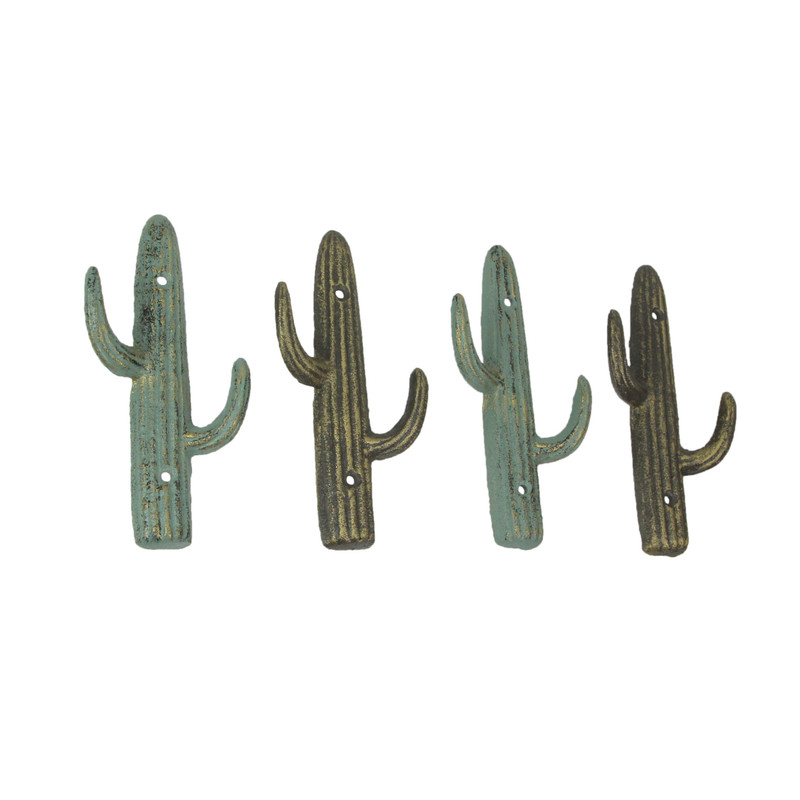 Verdigris Bronze Cast Iron Cactus Wall Hook Key Towel Coat Hanger Decor Set of 4 Main image