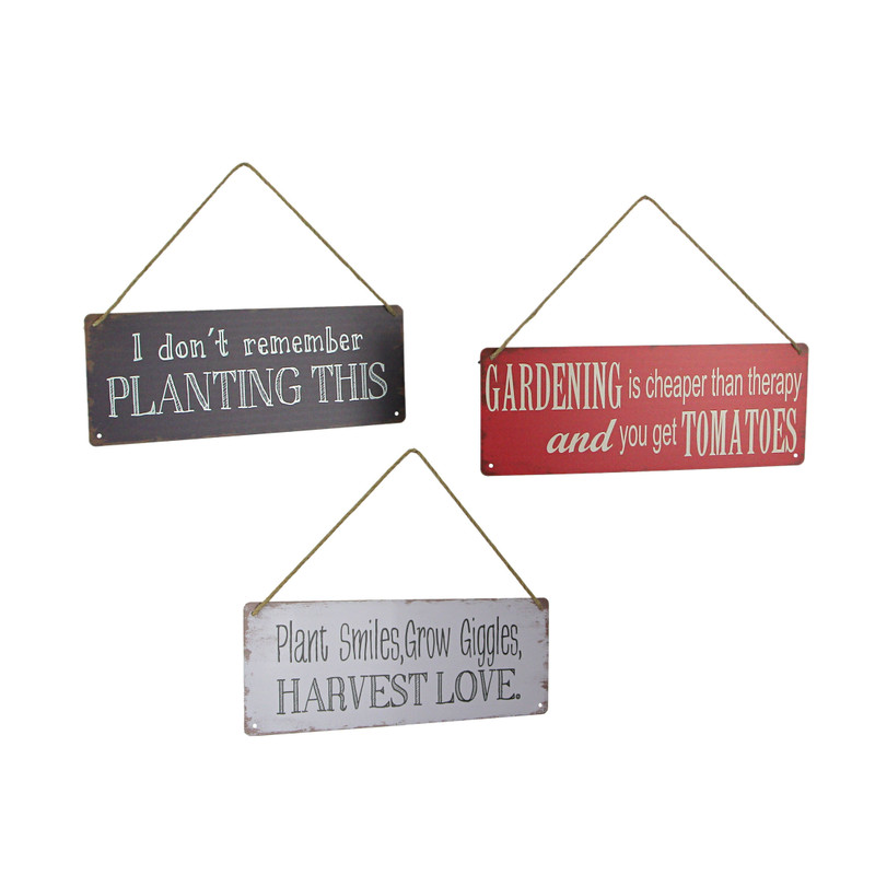 Set of 3 Red Black White Metal Rustic Hanging Garden Signs Outdoor Home Decor Main image