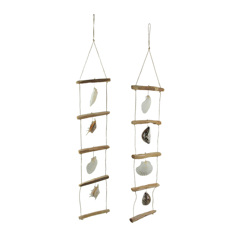 Scallop Sea Shell Driftwood Ladder Hanging Nautical Sculpture Beach Nautical Main image