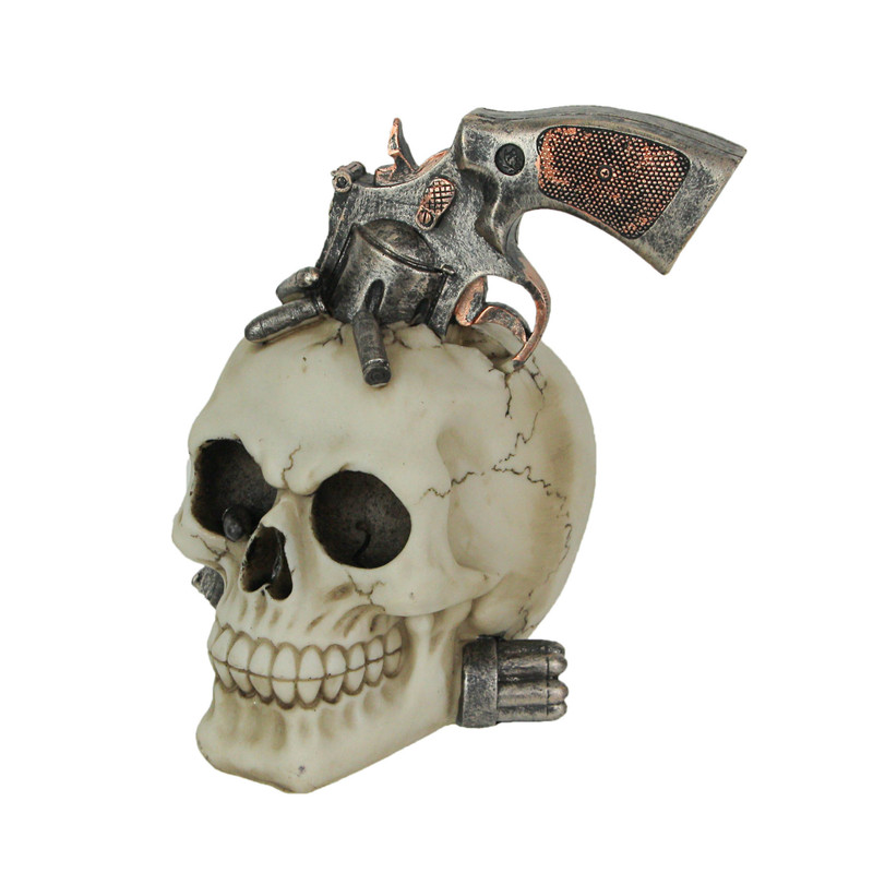 Resin Skull & Revolver Sculpture Decorative Western Figurine Cowboy Home Decor Main image