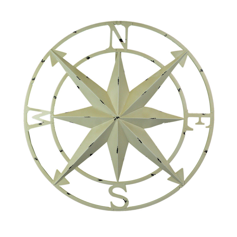 Antiqued White Indoor Outdoor Metal Compass Rose Wall Sculpture 20.5 Inch Main image
