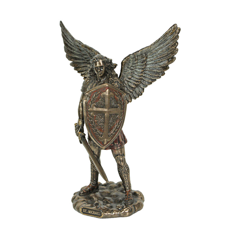 St. Michael the Archangel with Sword and Shield Bronze Finish Statue Main image