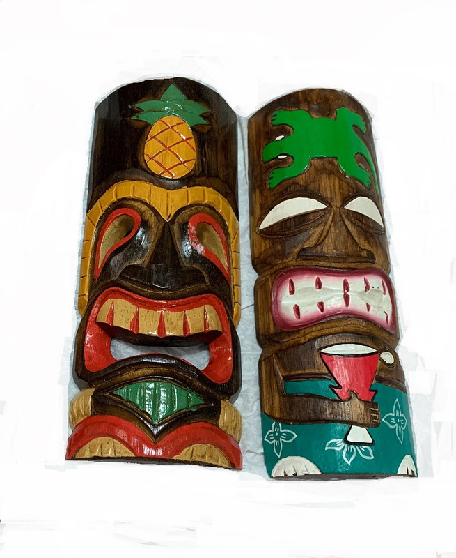Set of 2 Hand Carved Wood Tiki Masks 12 Inch Main image