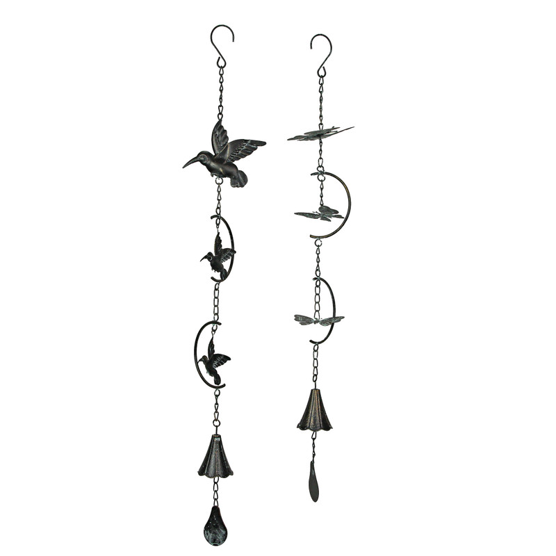 Set of 2 Metal Rustic Hummingbird & Butterfly Wind Chimes Outdoor Home Garden Main image