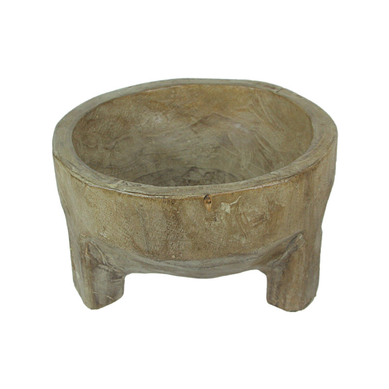 Rustic Carved Wooden Molcajete Style Decorative Bowl 12 Inch Diameter Main image