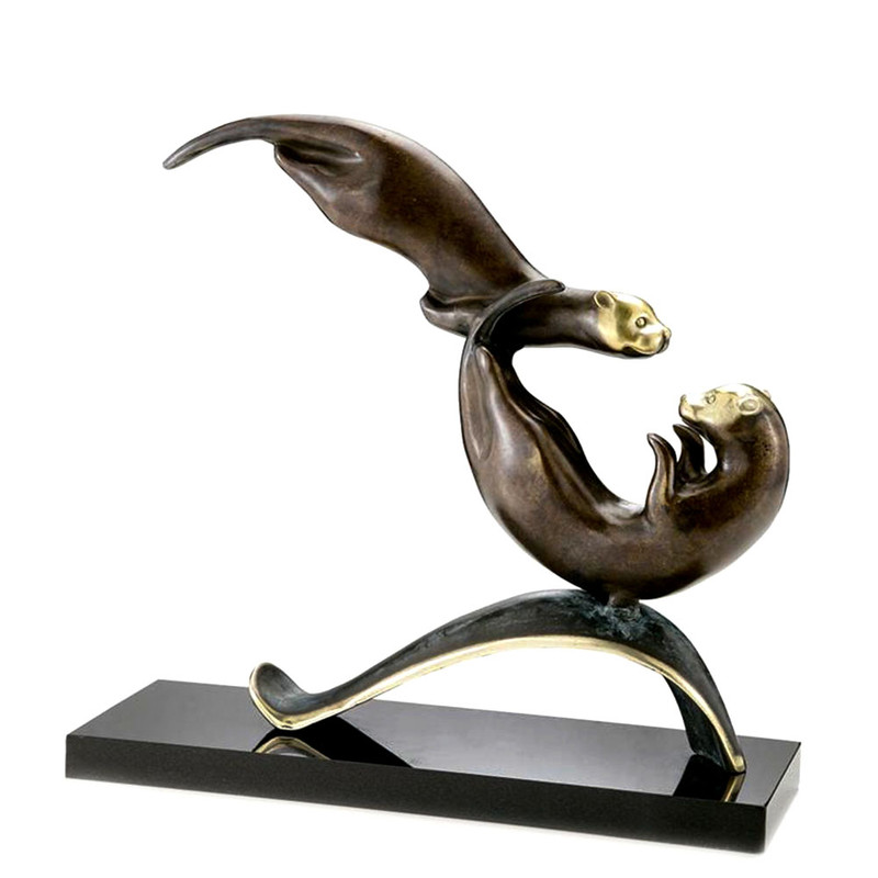 Brass and Marble Balancing Act Otters Statue Main image