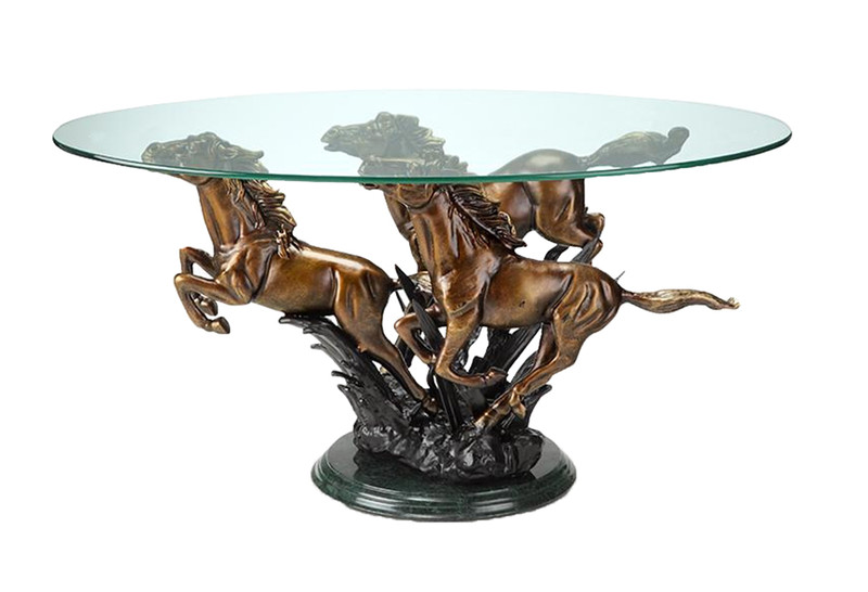 Galloping Horse Trio Metal and Glass Coffee Table Main image