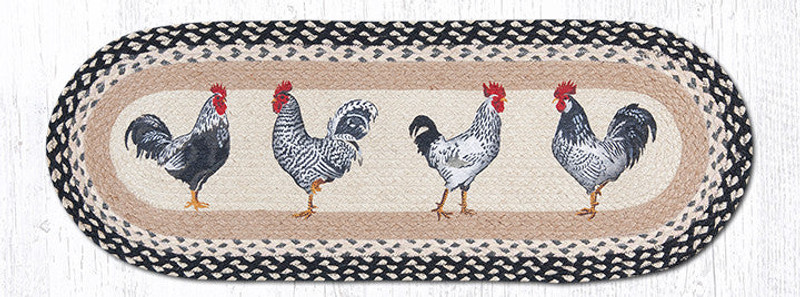 Earth Rugs OP-430 Roosters Oval Patch Runner 13" x 36" Main image
