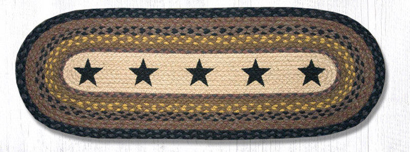 Earth Rugs OP-99 Black Stars Oval Patch Runner 13" x 36" Main image