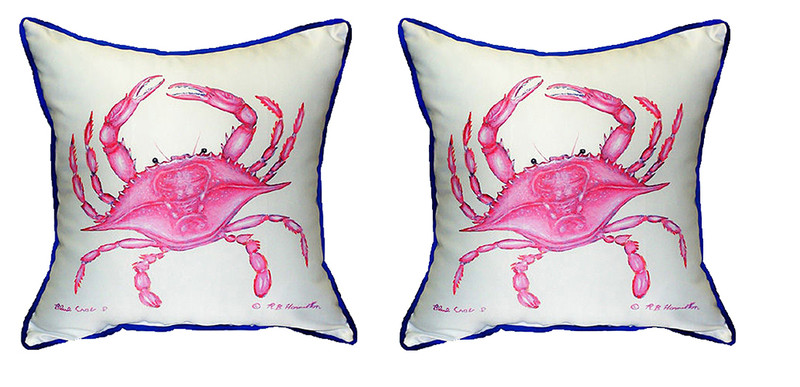 Pair of Betsy Drake Pink Crab Large Pillows 18 Inch x 18 Inch Main image