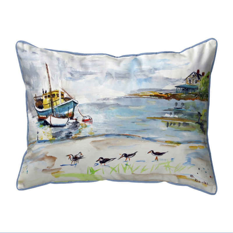 Zippered Betsy Drake Boat and Sandpipers Outdoor pillow 20 Inch x 24 Inch Main image