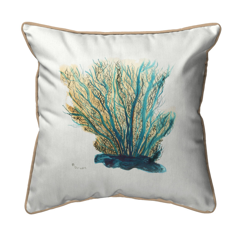 Betsy Drake Blue Coral Large Indoor/Outdoor Pillow 18x18 Main image