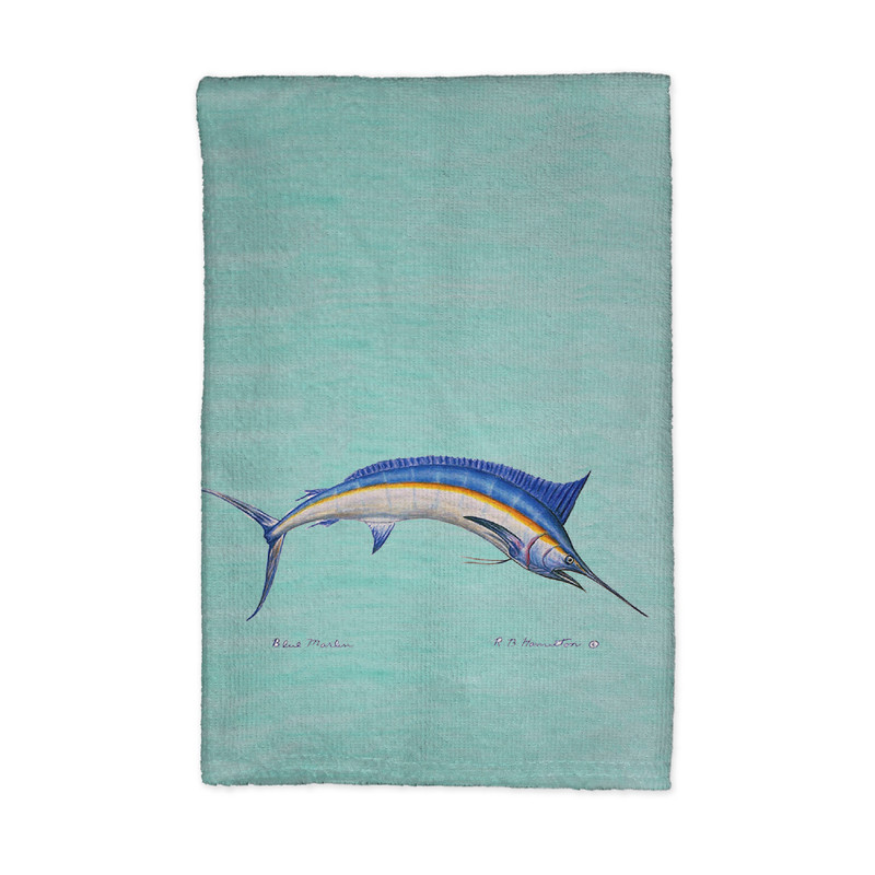Betsy Drake Blue Marlin on Teal Kitchen Towel Main image