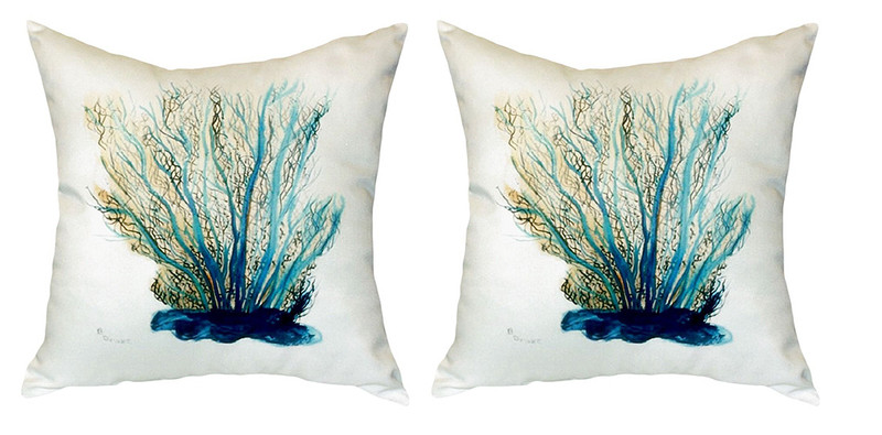 Pair of Betsy Drake Blue Coral No Cord Pillows 18 Inch X 18 Inch Main image