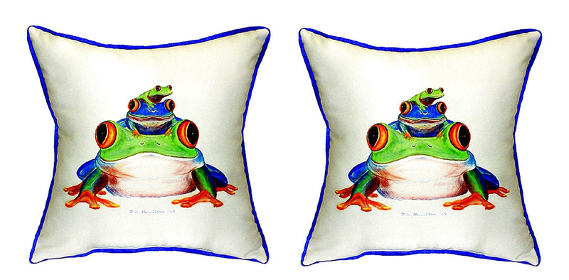 Pair of Betsy Drake Stacked Frogs Small Pillows 12 Inch X 12 Inch Main image