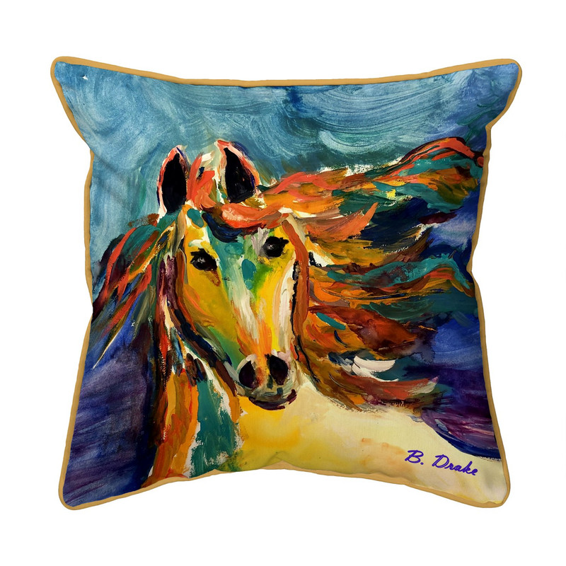 Betsy Drake Colorful Horse 22x22 Extra Large Zippered Indoor/Outdoor Pillow Main image