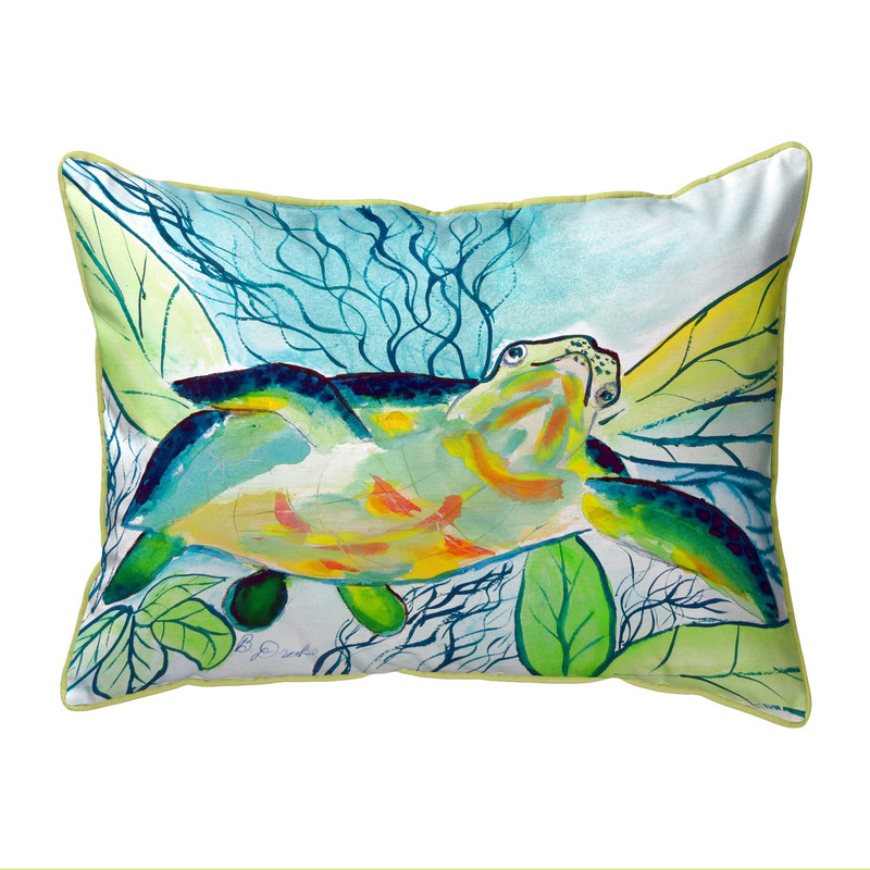 Betsy Drake Smiling Sea Turtle Extra Large Zippered Indoor/Outdoor Pillow 20x24 Main image