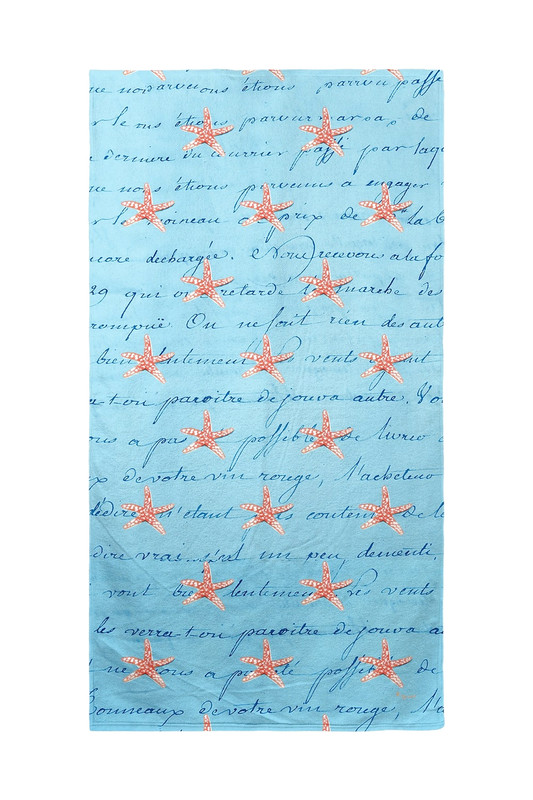 Betsy Drake Coral Starfish and Blue Script Beach Towel Main image