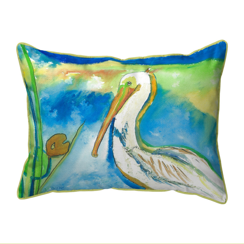 Betsy Drake White Pelican Large Indoor/Outdoor Pillow 16x20 Main image