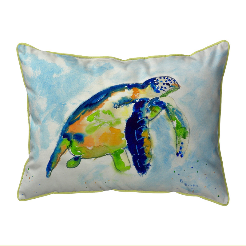 Betsy Drake Blue Sea Turtle Large Indoor/Outdoor Pillow 16x20 Main image