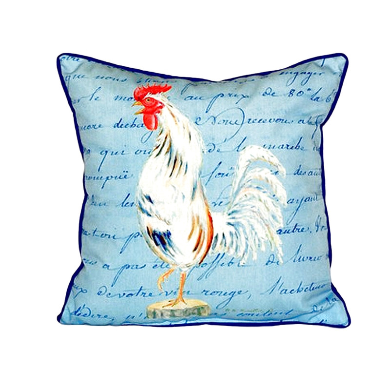 Betsy Drake White Rooster Script Large Indoor/Outdoor Pillow 18x18 Main image