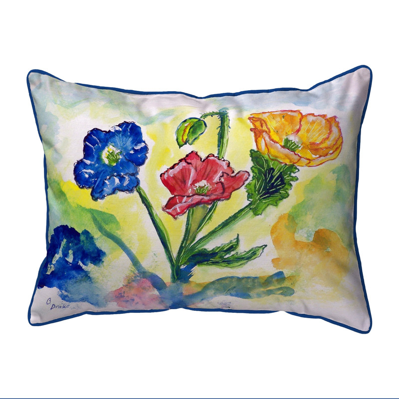 Betsy Drake Bugs & Poppies Large Indoor/Outdoor Pillow 16x20 Main image