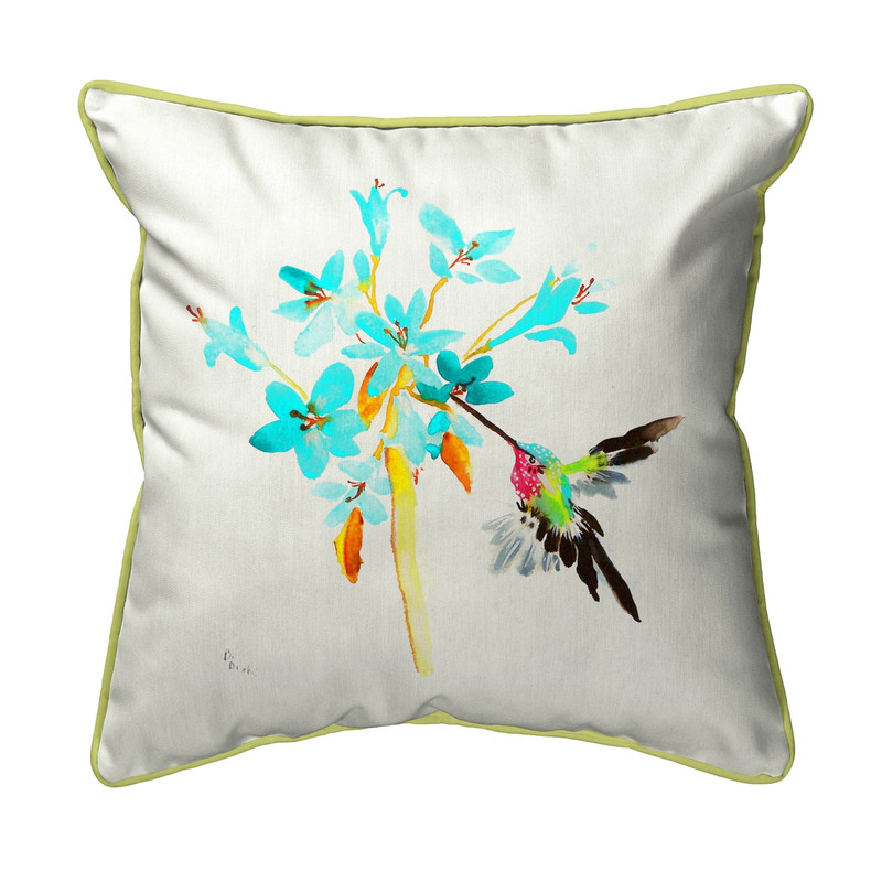 Betsy Drake Blue Hummingbird Large Indoor/Outdoor Pillow 18x18 Main image