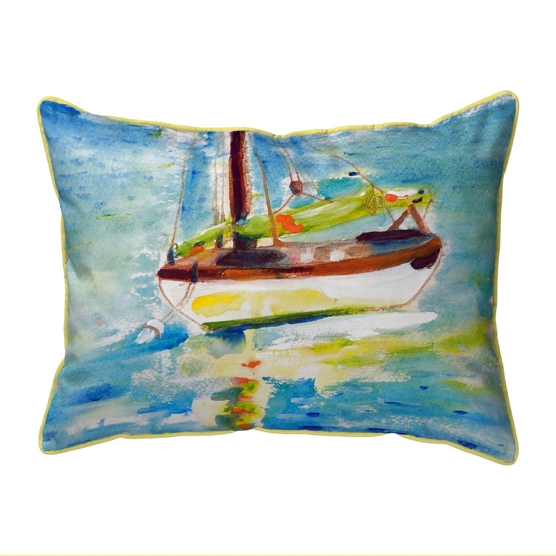 Betsy Drake Yellow Sailboat Large Indoor/Outdoor Pillow 16x20 Main image
