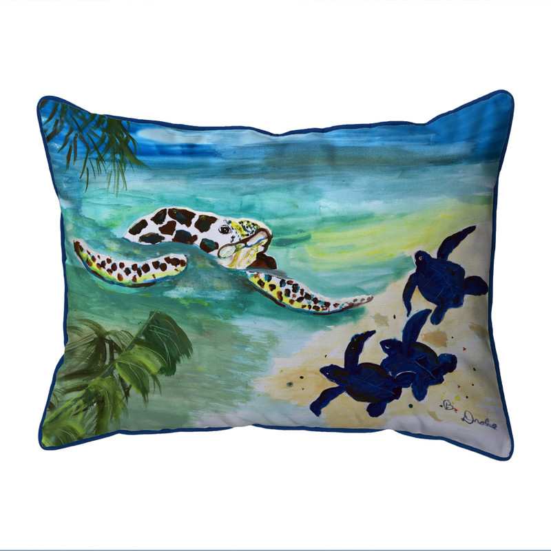 Betsy Drake Sea Turtle & Babies Large Indoor/Outdoor Pillow 16x20 Main image