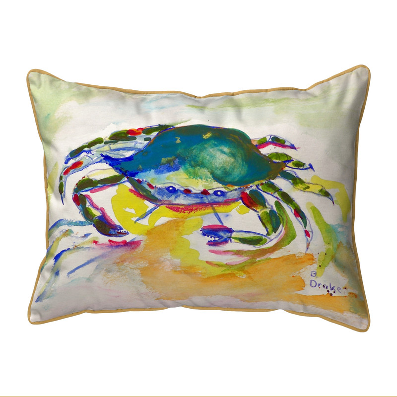 Betsy Drake Green Crab Large Indoor/Outdoor Pillow 16x20 Main image