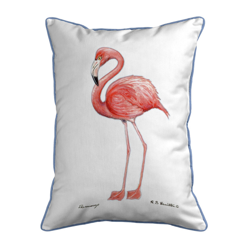 Betsy Drake Flamingo White Background Large Corded Indoor/Outdoor Pillow 16x20 Main image