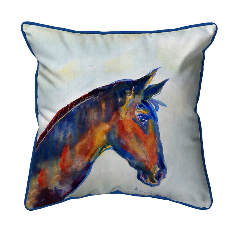 Betsy Drake Blue Horse Large Indoor/Outdoor Pillow 18x18 Main image