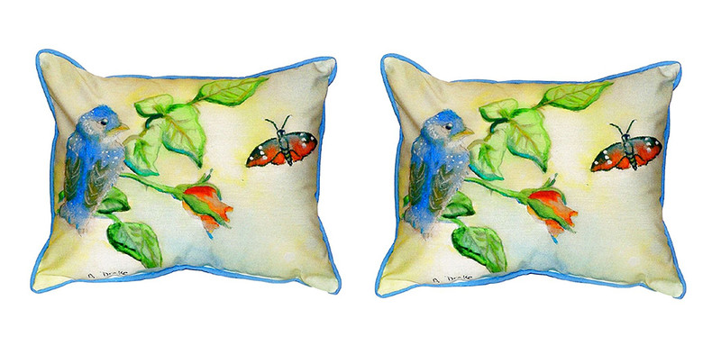 Pair of Betsy Drake Baby Blue Bird Small Outdoor/Indoor Pillows 11 In. X 14 In. Main image