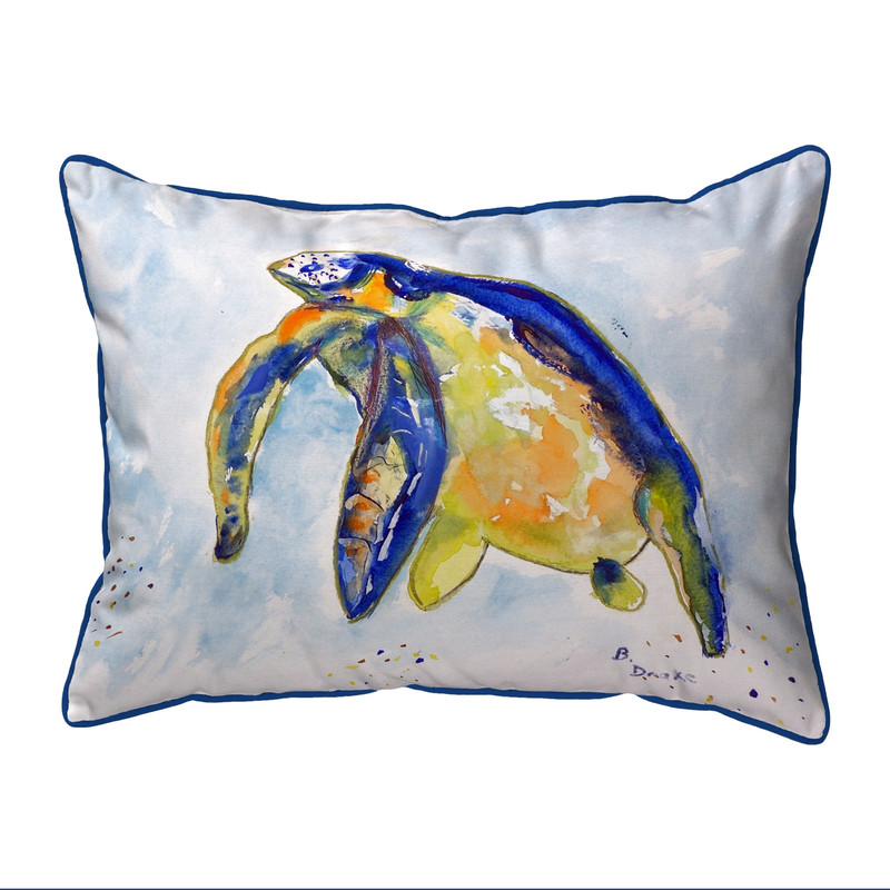 Betsy Drake Blue Sea Turtle Extra Large 20 X 24 Indoor/Outdoor Pillow Blue Trim Main image