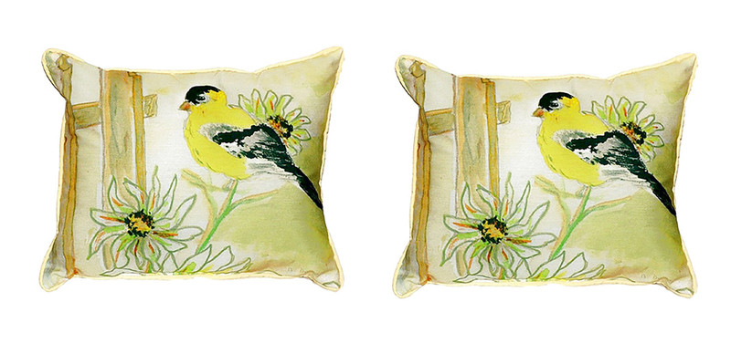 Pair of Betsy Drake Goldfinch Small Outdoor/Indoor Pillows 11 Inch X 14 Inch Main image
