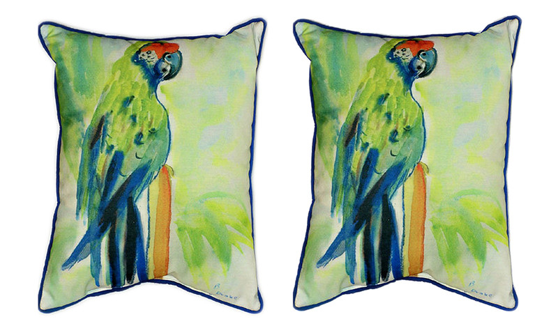 Pair of Betsy Drake Green Parrot Large Indoor/Outdoor Pillows 16x20 Main image