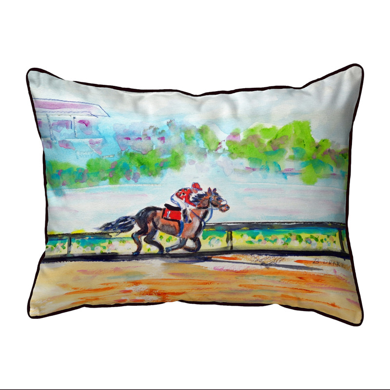 Betsy Drake Inside Track Horse Race Extra Large 20 X 24 Indoor / Outdoor Pillow Main image
