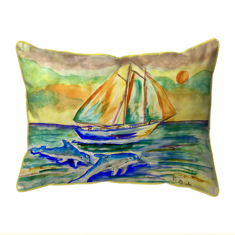 Betsy Drake Sunset Sailing Small Indoor/Outdoor Pillow 11x14 Main image