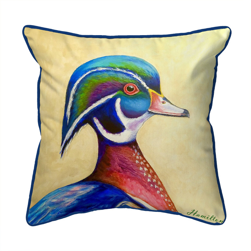 Betsy Drake Mr. Wood Duck Small Indoor/Outdoor Pillow 12x12 Main image