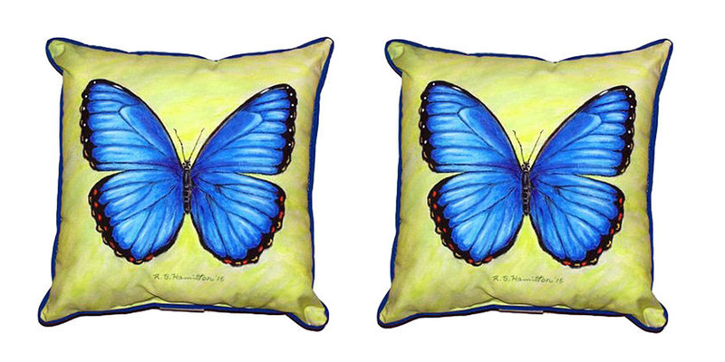 Pair of Betsy Drake Dick’s Blue Morpho Small Pillows 12 Inch X 12 Inch Main image