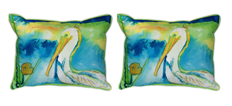 Pair of Betsy Drake `White Pelican` Indoor/Outdoor Pillows 16 In. X 20 In. Main image