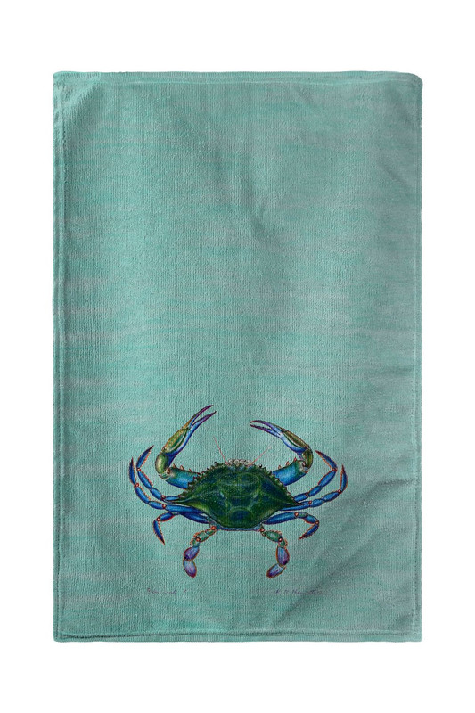 Betsy Drake Male Blue Crab on Teal Kitchen Towel Main image